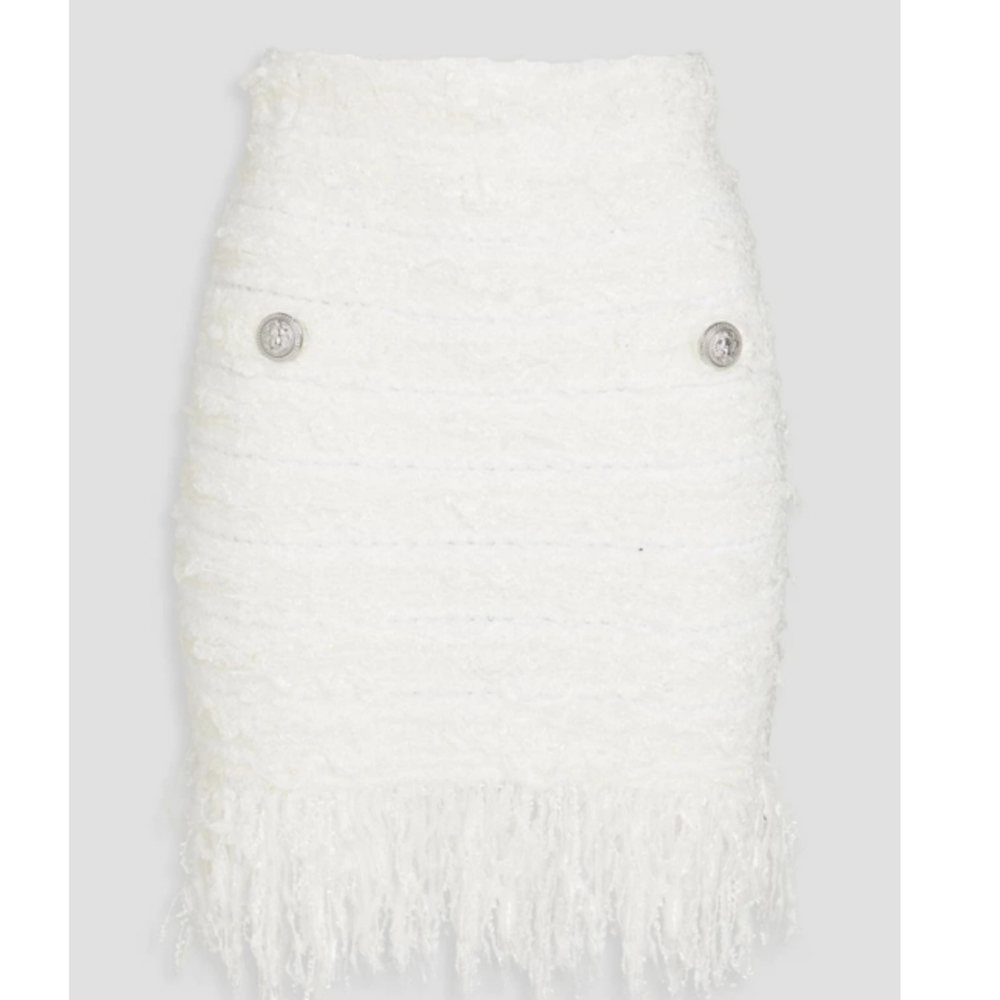 Balmain White Fringe Skirt